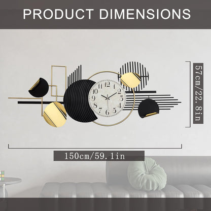 WALL Large Modern Abstract Metal Wall Art, Black and Gold Geometric Circles Wall Decoration, Contemporary Home Decor,59 × 24 in Wall Art for Living Room/Dinning Room/Bedroom/Entryway/Kitchen/Office