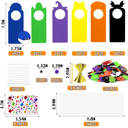 24 Set Halloween Craft Kits, DIY Halloween Doorknob Hanger Decorations Fall Arts & Crafts Supplies, Halloween Pumpkin Bat Ghost Monster Foam Stickers for Classroom Party Favors Activities