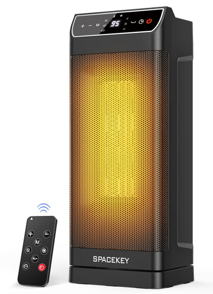 Space Heater, Electric Heaters for Indoor Use with Thermostat, Remote, 1-12H Timer, 70°Oscillation and Overheat Protection, 1500W PTC Ceramic Fast Safety Heat, Portable Heater for Office (Black)