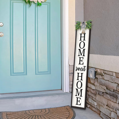 LuZhiQiang Welcome Sign for Front Porch Outdoor Home Sweet Home, 45"X9" For Large Front Door Wreath Standing Wooden Frame Tall Vertical Leaner Long Signs, Rustic Outside Farmhouse Garden Patio Decor (Wood)