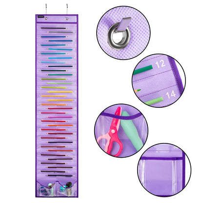 ANZORG Hanging Pencil Holder Classroom Pencil Parking Pocket Chart Numbered Pencil Dispenser Organizer as Back to School Essentials (2 Pack-Purple)