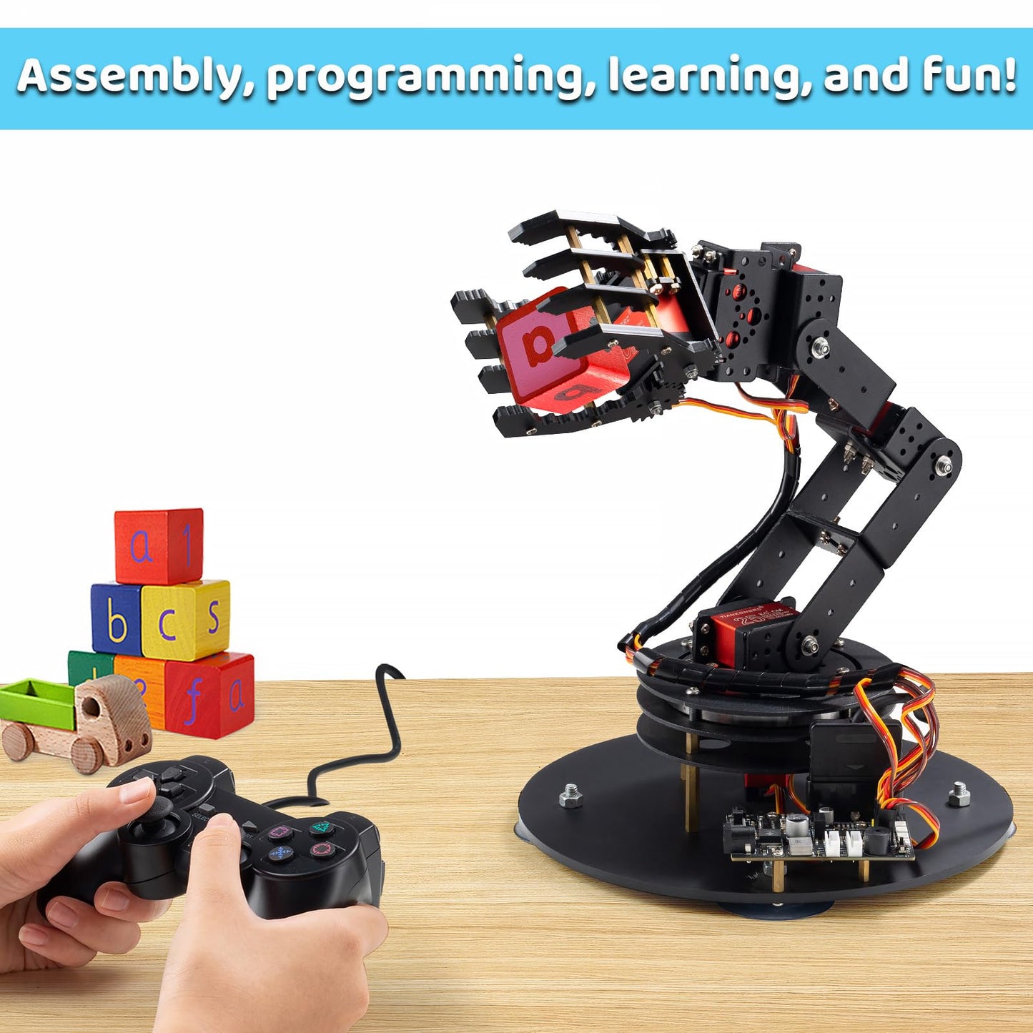 LK COKOINO 6-Axis Metal Robot Arm Kit with Joystick Control for Arduino Programming DIY Robotics Arm for STEM Learning, Educational Build & Play, Servo Motor Projects