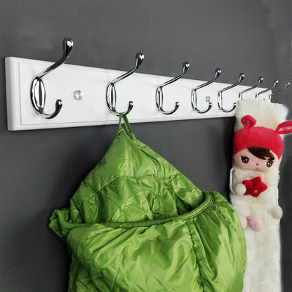 lomejii Wooden Wall Mounted Coat Rack – 31 Inch, White with 8 Silver Hooks for Entryway, Hallway, Bedroom