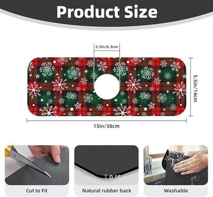 Merry Christmas Snowflakes Red Green Lattice Plaid Kitchen Sink Splash Guard