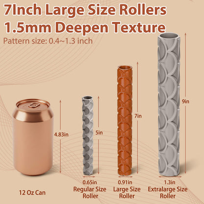 Leriton 10 Pcs Clay Texture Rollers Set, 3D-Printed Clay Pottery Tools 7 in x 0.91 in for Miniatures, Tabletop, Pottery, DIY Crafting, Jewelry Crafting