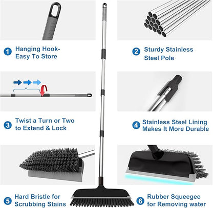 ITTAR Floor Scrub Brush with 55" Long Handle, Stainsless Steel Pole Heavy-Duty