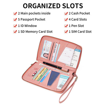 LEEXTON Family Passport Holder Wallet RFID Blocking Zippered Passport Wallet,Women and Men Travel Wallet Ladies Passport Cover