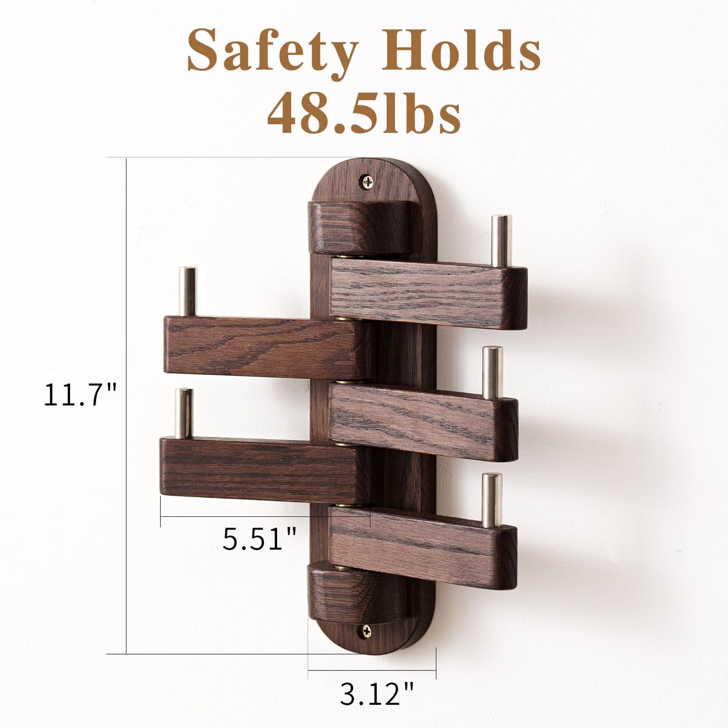 TREOAKWIS Walnut Wood Coat Hooks, Coat Rack Wall Mount Swivel & Heavy Duty Wall Hooks for Bedroom, Entryway, Living Room, Bathroom,Office, Classroom