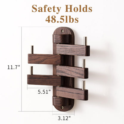 TREOAKWIS Walnut Wood Coat Hooks, Coat Rack Wall Mount Swivel & Heavy Duty Wall Hooks for Bedroom, Entryway, Living Room, Bathroom,Office, Classroom