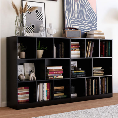 NewBeth Black Bookshelf, Wooden Bookshelf with Base, Cube Storage Organizer, Bookcase for Living Room,Bedroom,Study and Office (Black, 8-Cube)