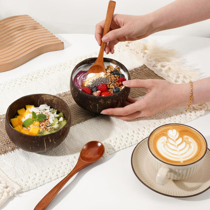 PercyEffie 14 Pcs Coconut Shell Bowls, Polished Wooden Bowls Natural for Acai Salad and Vegan Gifts Vegan Gifts Kitchen Decor