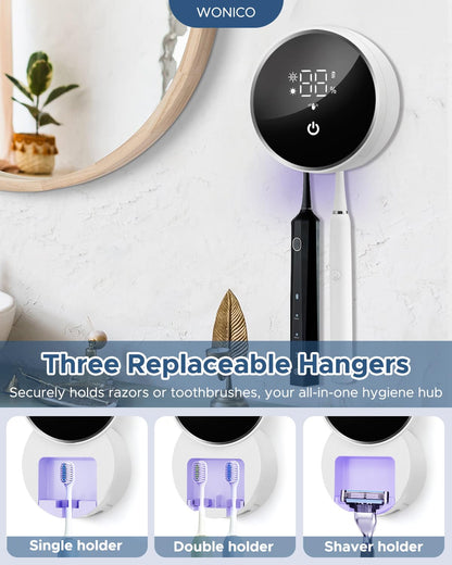 Toothbrush Holders for Bathroom, WONICO Toothbrush Sanitizer Holder, Tooth Brush Wall-Mounted Cleaner Organizer with Auto-Inductive Cover, Air Drying Fits Most Electric, Manual and Kids’ Toothbrushes