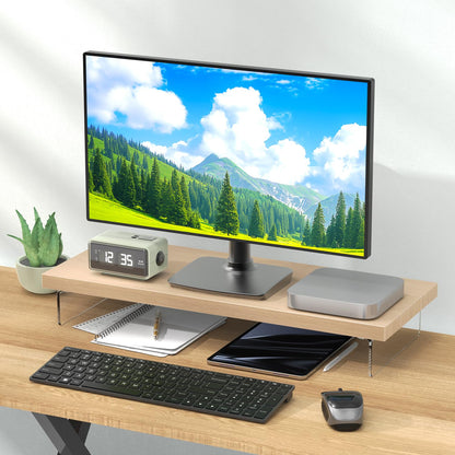 SSWOOD Monitor Stand Riser, Wood & Acrylic Computer Monitor Stand Desk Desktop Organizer Table For Home, Office Workspace, Laptop Riser, Printer, PC & TV Screen Riser