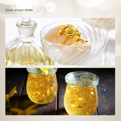 KINNO Edible Gold Leaf Sheets 30 Sheets 1.7" x 1.7" 24K Yellow Real Gold for Makeup, Spa, Crafts, Gilding, Art, Bakery Food and Drink Decorations- Cake, Dessert, Coffee or Wine
