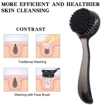 2 Pcs Large Facial Cleansing Brush, Face Brush Cleanser, Upgraded Soft Exfoliating Face Wash Brush Face Scrubber for Skincare, Black Charcoal Bristles Glitter Handle