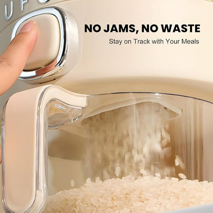 UFORU Rice Dispenser, Rice Storage Container with Measuring Cup for Kitchen Pantry Household, Dry Food Storage Containers Airtight, Sealed Moisture Proof, Cream White 11 Lbs