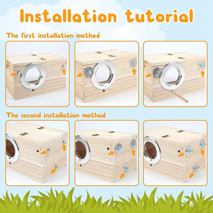 Rypet Parakeet Nesting Box Transparent Design, Thwartwise Bird Nest Breeding Box with Perch Wood Bird Cage House for Cockatiel Lovebirds Budgie Finch Parrotlets Canary M