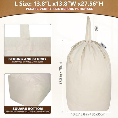 Canvas Laundry Bags with Handles & Square Base 13.8"Lx13.8"Wx27.6"H, Large