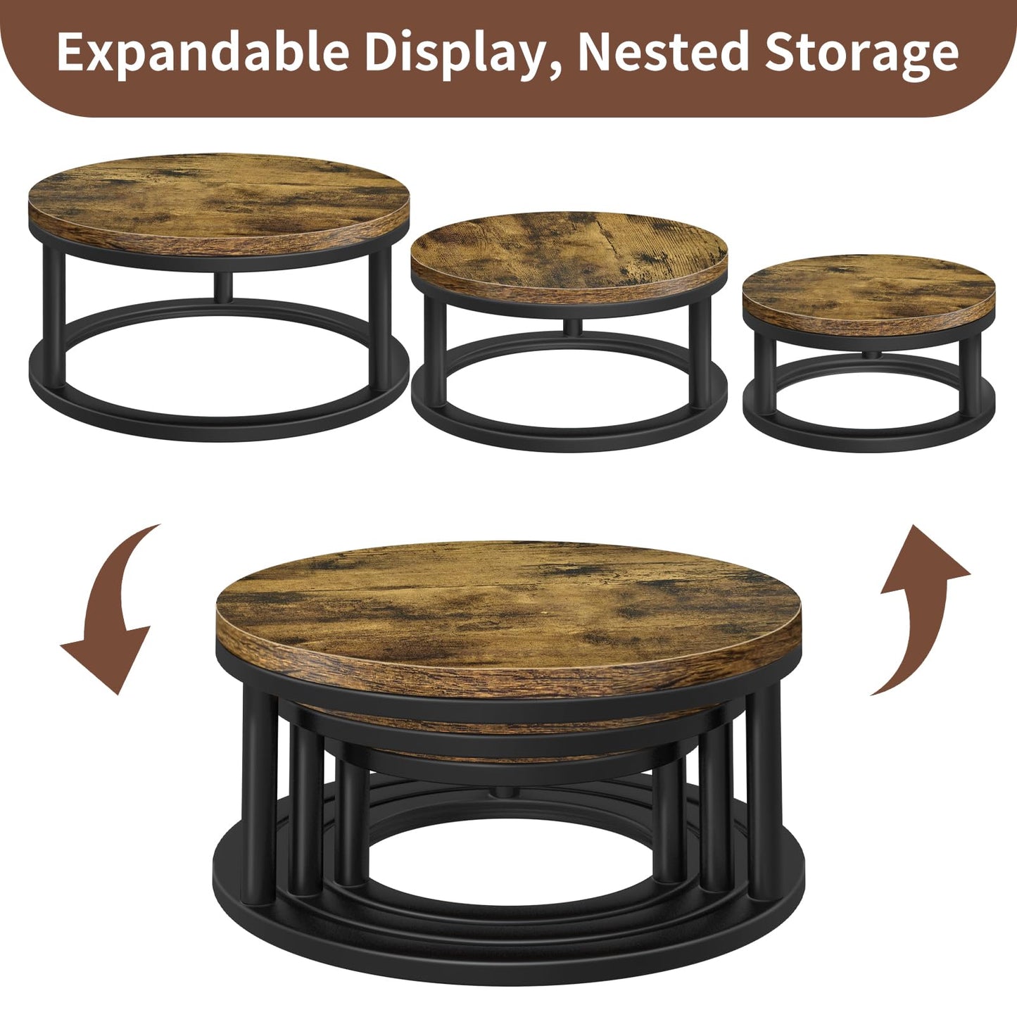Cake Stand Set, 3 Packs Round Cupcake Stand Cake Pedestal Stand (8"/10"/12" Plate) Industrial Rustic Wood Rustic Dessert Table Display Stand Set Serving Tray for Party, Wedding, Birthday, Baby Shower