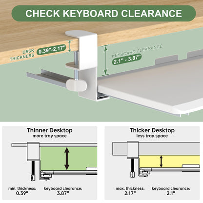 UPGRAVITY Extra Large Keyboard Tray Under Desk - Slide Out with Sturdy C-Clip Mount System, 31.5" (35.8" Including Clamps) x 11.8" Put-Out Keyboard Tray Computer Drawer for Ergonomic Typing, White