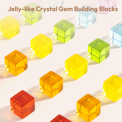 Woodtoe Wooden Building Blocks Set for Kids, 24 PCS Rainbow Gem Cubes Stacking Blocks - 2 Wood House, Montessori Stacking Toy for Toddlers, Educational STEM Sensory Birthday Toy for Boys Girls 3-6