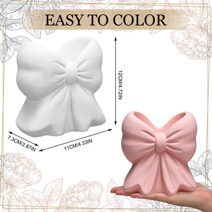 AceOrbit 6 Sets Paint Your Own Coquette Bow Succulent Planter Vase Ceramic Blank Unpainted Flower Pots DIY Paintable Porcelain Vase Kit for Adults Classroom Craft Project Activity Supplies