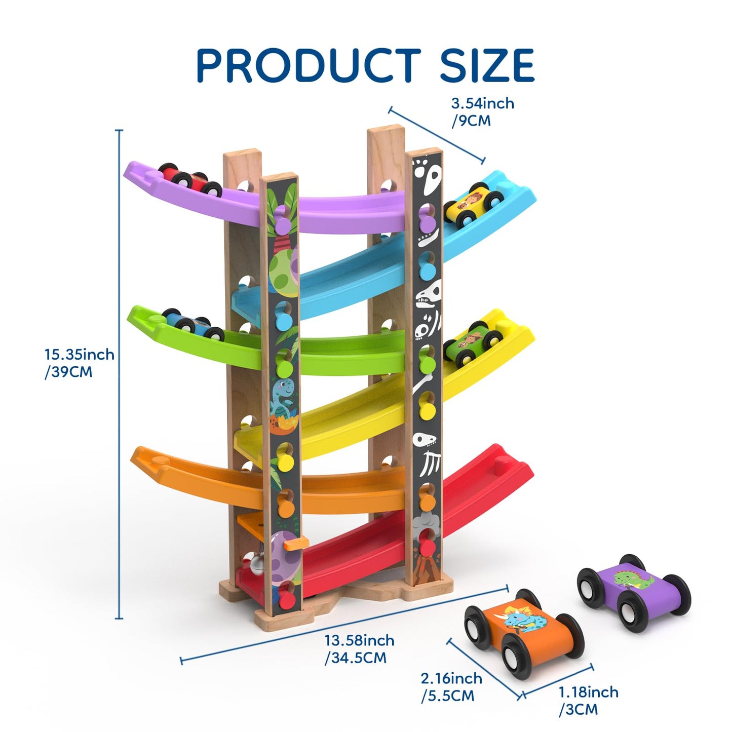 Letoiz Wooden Race Track Car Ramp Racer Toy for Toddlers, Dinosaur Car Ramp Toy Vehicle Playsets with 12 Mini Cars - Fine Motor Skills Toddler Toys for 2 3 Year Old Boy and Girl Birthday Gifts (Combo)