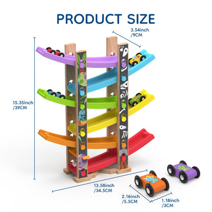 Letoiz Wooden Race Track Car Ramp Racer Toy for Toddlers, Dinosaur Car Ramp Toy Vehicle Playsets with 12 Mini Cars - Fine Motor Skills Toddler Toys for 2 3 Year Old Boy and Girl Birthday Gifts (Combo)