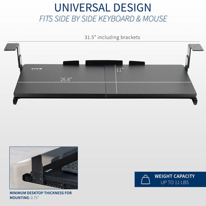 VIVO Large Height Adjustable Under Desk Keyboard Tray, 27 x 11 inch Slide-Out Platform Computer Drawer for Typing, Black, MOUNT-KB27HB