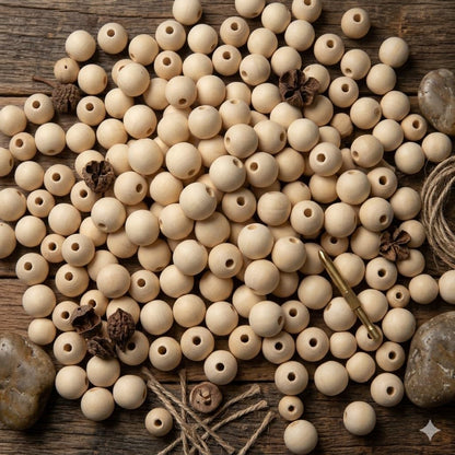 Baiinjiene 100Pcs 25mm Wooden Beads for Crafts, Natural Unfinished Round Wood Loose Craft Beads, Undyed Macrame Spacer Beads with Striped Grain for Garland and Jewelry Making (25mm)