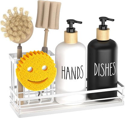 Moforoco Kitchen Dish Soap Dispenser Set, 16OZ Glass Bottle, Hand and Dish Soap