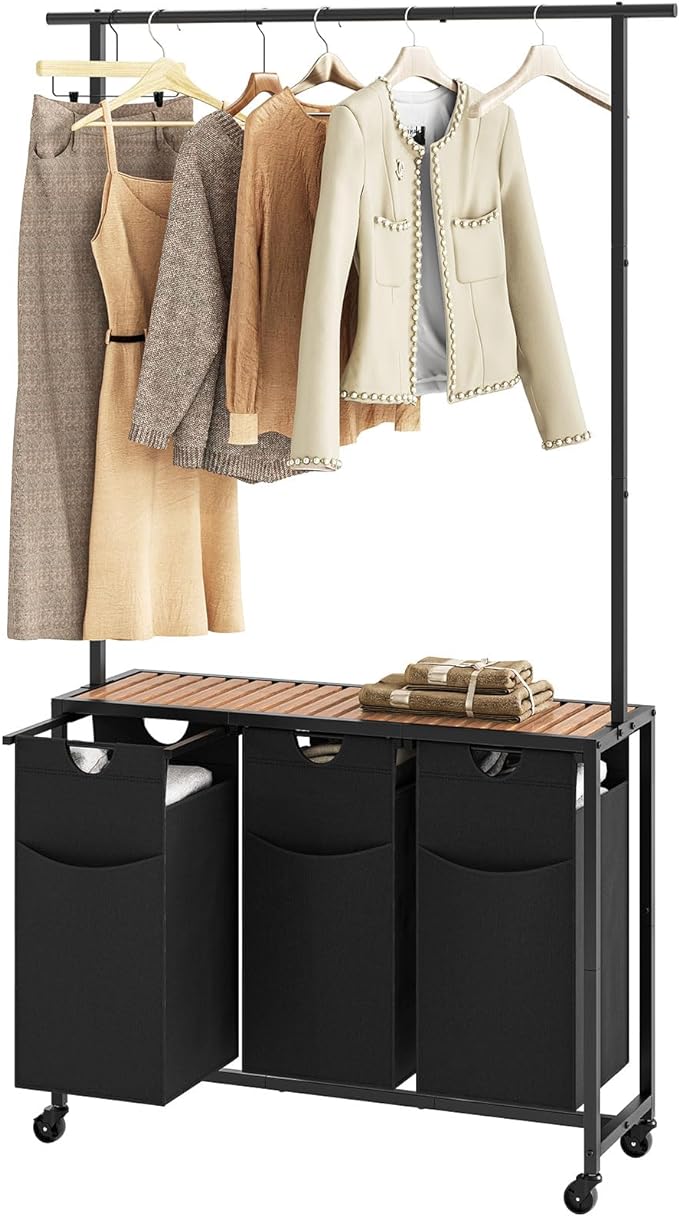 Laundry Sorter 3 Section, Rolling Laundry Hamper