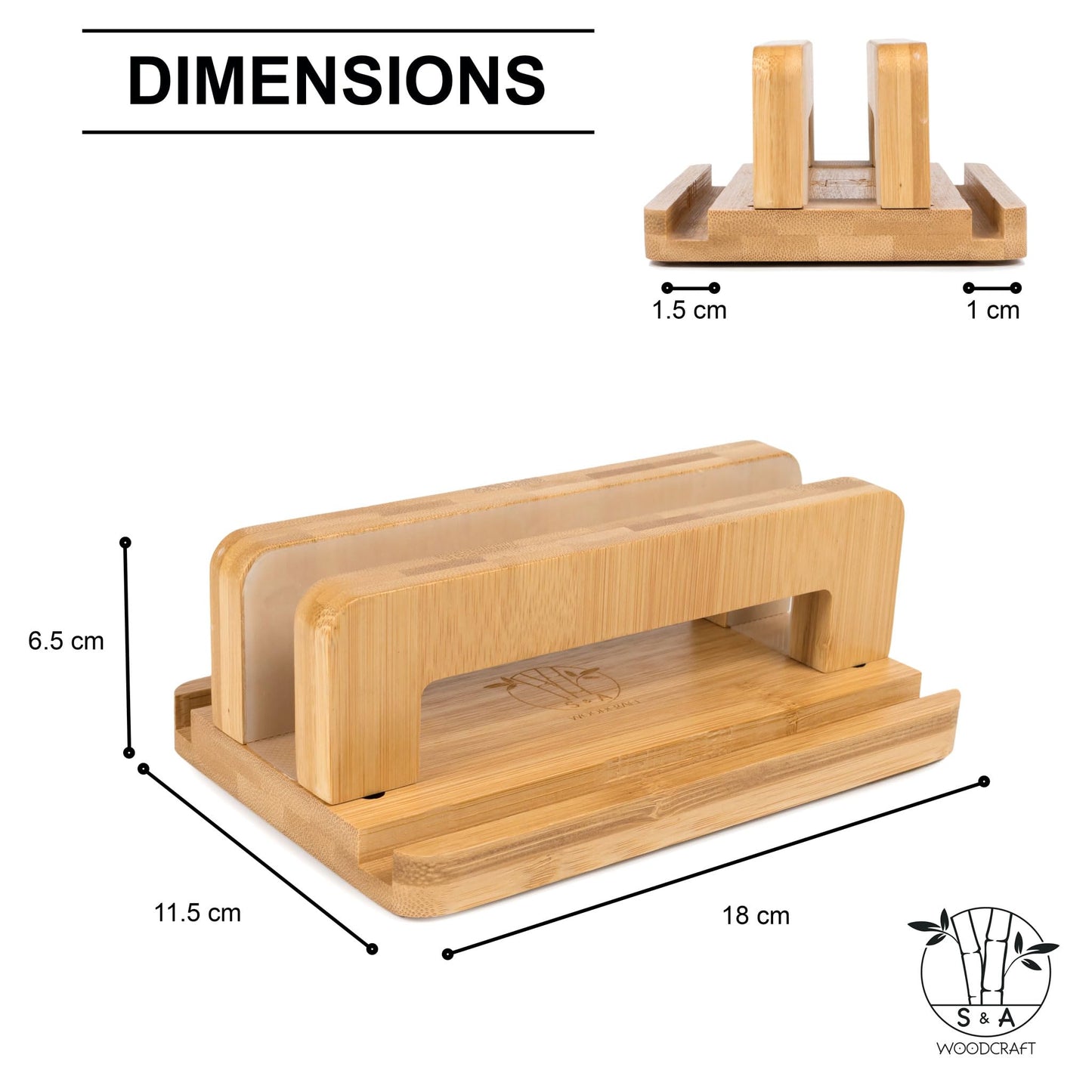 S&A WOODCRAFT 3 Slots Bamboo Wood Vertical Laptop Stand, Adjustable Wooden Laptop Holder, Non-Slip Laptop Dock Compatible with Apple MacBook, Microsoft Surface, Gaming Laptops, IPad, Tablets