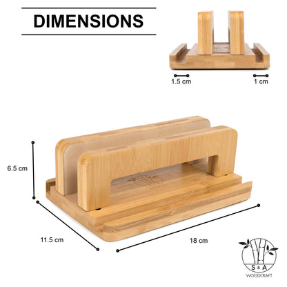 S&A WOODCRAFT 3 Slots Bamboo Wood Vertical Laptop Stand, Adjustable Wooden Laptop Holder, Non-Slip Laptop Dock Compatible with Apple MacBook, Microsoft Surface, Gaming Laptops, IPad, Tablets