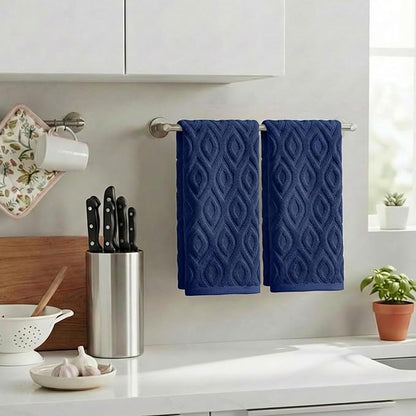 Artoid Mode 2 Pcs Navy Blue 3D Diamond Grid Jacquard Hand Towels