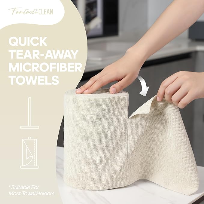 Fantasticlean Microfiber Cleaning Cloth Roll -60 Pack, Tear Away Paperless