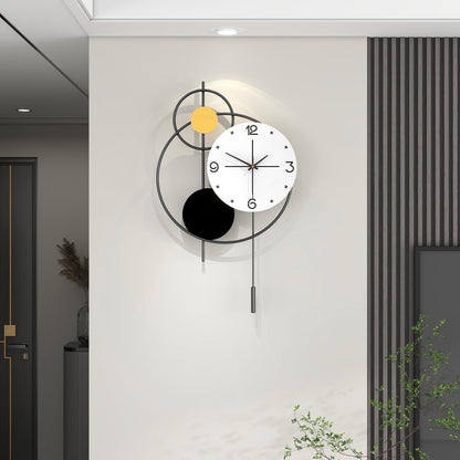 JUJUDA Large Wall Clock for Living Room Decor, Modern Decorative Metal Wall Clock with Pendulum for Bedroom Kitchen Office Decor, 13 Inch Big Silent Quartz Black Clock Battery Operated Non Ticking