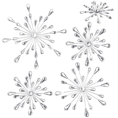 Hicarer 4pcs 3D Silver Metal Starburst Wall Decor Bling Crystal Wall Art Cast Iron Rhinestones Sunburst Decor Jeweled Hanging Glitter Diamond Accents Home Decorative for Living Room Bedroom Entryway