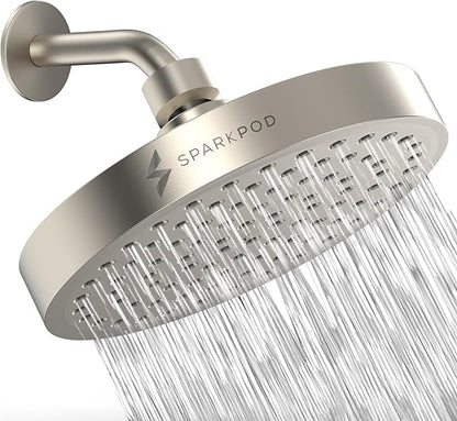 SparkPod Rain Shower Head, 6 Inch Round | High Pressure Shower Heads, 90 Nozzle (Touch-to-Clean), Adjustable Showerhead, No-tool Universal Connection