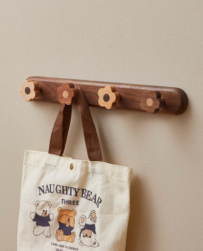 Kids Coat Rack Wall Mount - Wood Cute Flower Coat Hooks for Hanging Clothes,Purse,Robe,Towels,Backpack,Modern Decorative Walnut Wall hooks Heavy Duty Hanger for Girls Nursery,Bathroom,Entryway&Bedroom