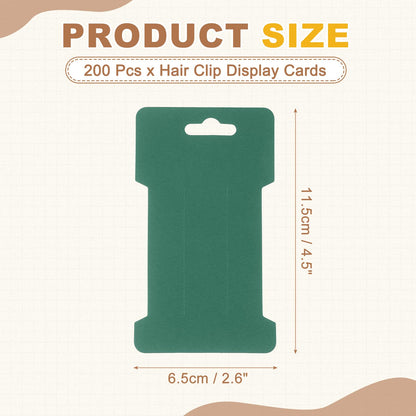 PATIKIL 200Pcs Hair Clip Display Cards, 4.5"x2.6" Kraft Paper Hair Bow Clips Holder Card Rectangle Cardboard for Barrette Headband Jewelry Accessory Organizing Selling, Dark Green