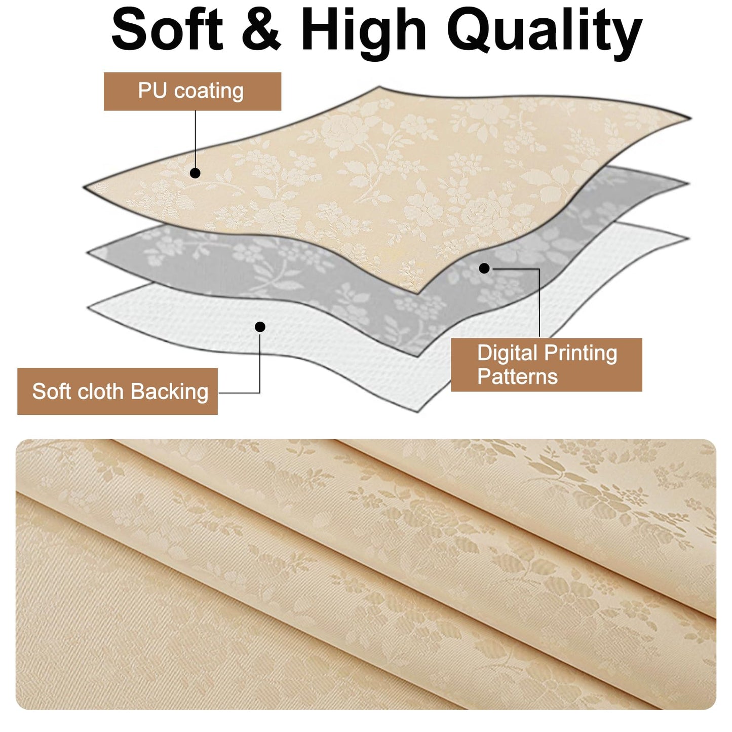 smiry Waterproof Vinyl Tablecloth, Rectangle Heavy Duty Table Cloth, Wipeable Table Cover for Kitchen and Dining Room (Beige, 60" X 84")