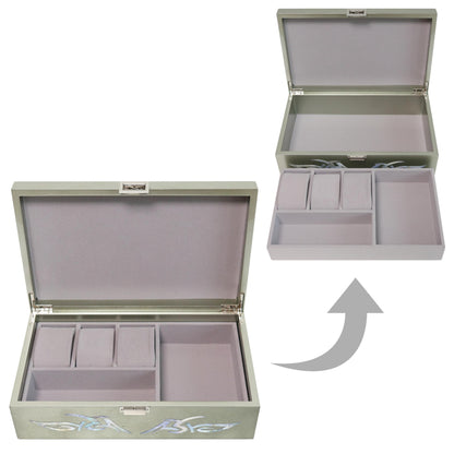 MADDesign Mother of Pearl Watch Box Jewelry Organizer Daily Storage Handmade Tribal Dragon Design (Metallic Silver)