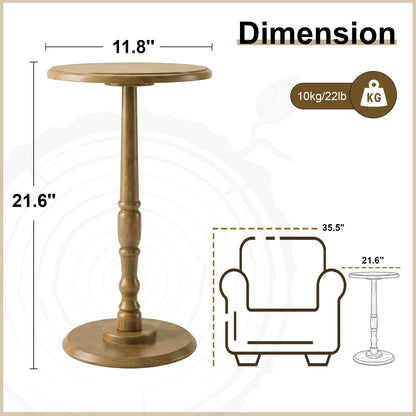 Small Side Table Living Room, Brown Round Corner Table for Small Spaces Set of 2, Coffee Table with Solid Wood Pedestal Accent for Living Room, Corners, Bedroom, Bean Bag, Sofa Couch