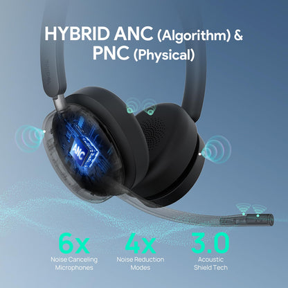 Yealink WH68 Bluetooth DECT 6.0 Wireless Headset with ANC 606ft Range Teams Certified Dual Ear Professional Business Headphones Acoustic Shield Mic for Office Conference PC Laptop Smartphone