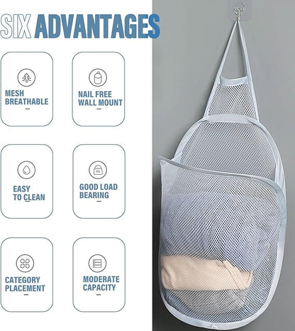 3 Pieces Hanging Laundry Hamper Foldable Mesh Hamper Dirty Cloth Basket