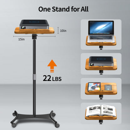 NAMON Rolling Floor Book Stand for Reading, 100% Solid Wood, Height Adjustable 16.5"-51", Floor Reading Stand with 4 Lockable Casters & Page Clip for Books, Sheet Music (Rolling/Classic, 10" x 15")