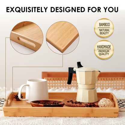 Joy&Grace Bamboo Serving Tray with Handles, Dinner Food Tray for Bed Breakfast Eating and Serving, for Coffee Table Ottoman TV, Decorative Wood Large Charcuterie Platter 16.8 x 12.5 inch 1 Pack
