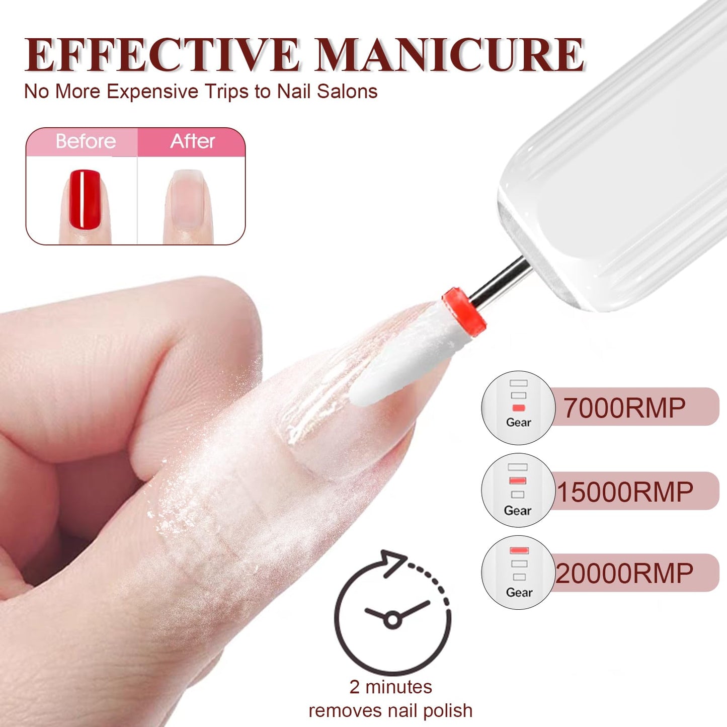 Professional Nail Drill Set, 2,0000 RPM Electric Nail File with 12 Grinding Head & 100Pcs Sanding Bands for Acrylic Gel Nails, Manicure and Polishing (Beige)