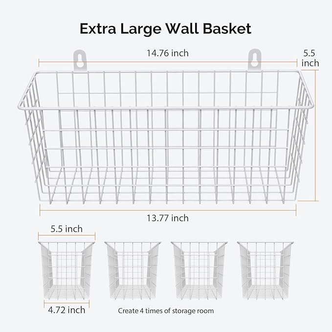 MaraFansie Wire Basket 4-Pack Hanging Wall Organizer Cabinet Storage Basket